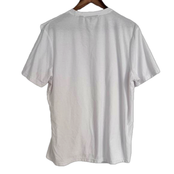 Perry Ellis Men’s White Short Sleeve V-neck Shirt w/ Striped Detailing Sz Large - Picture 2 of 7